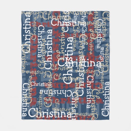 Personalisierte Blue Red White Name Collage Fleecedecke (Vorderseite)