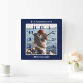 Personalisierte Blue Square Top-Texte Quadratische Wanduhr (Zuhause)
