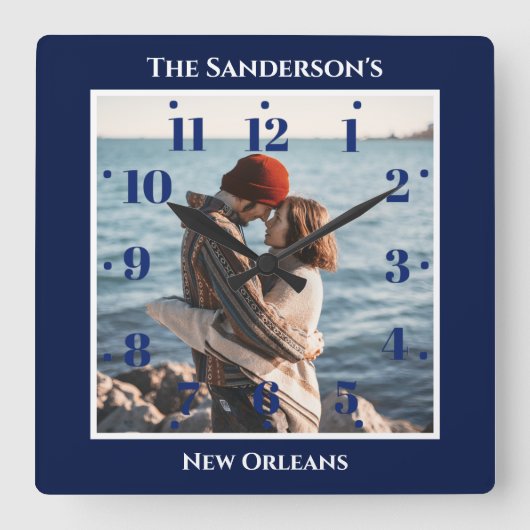 Personalisierte Blue Square Top-Texte Quadratische Wanduhr (Vorderseite)