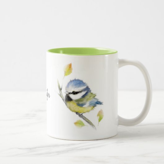 Personalisierte Blue-tit-Bird-Tasse Zweifarbige Tasse (Rechts)