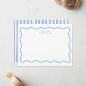 Personalisierte Blue Wavy Border Note Card Mitteilungskarte (Vorderseite/Rückseite Beispiel)