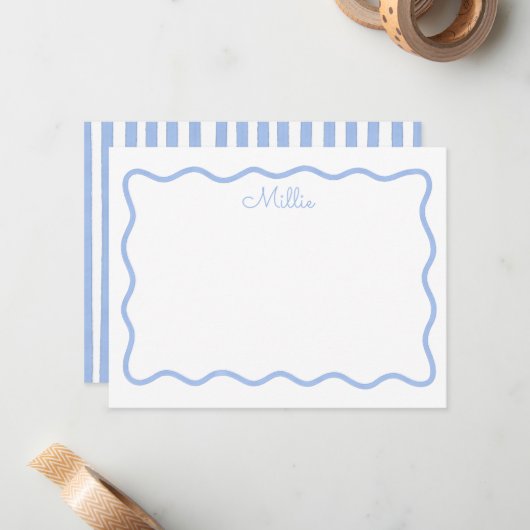 Personalisierte Blue Wavy Border Note Card Mitteilungskarte (Vorderseite/Rückseite Beispiel)
