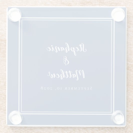 Personalisierte Blue Wedding Classic Monogram-Name Glasuntersetzer (Rückseite)