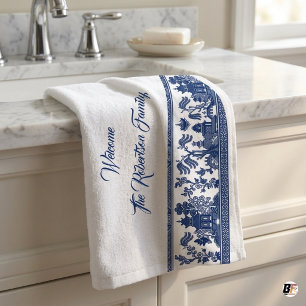 Personalisierte Blue Willow Chinoiserie Familien B Handtuch