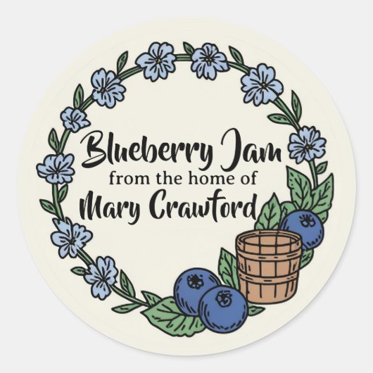 Personalisierte Blueberry Canning Jarring Labels Runder Aufkleber (Vorderseite)