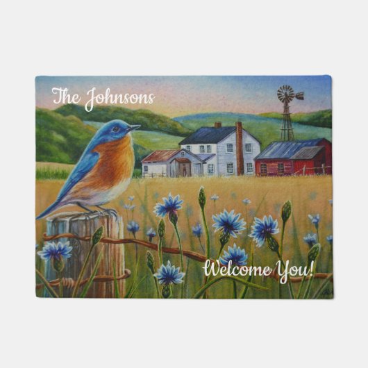 Personalisierte Bluebird Cornblumen Sommerfarm Art Fußmatte (Vorderseite)