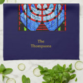 Personalisierte Blues Reds Yellows Hanukkah Geschirrtuch (Gefaltet)