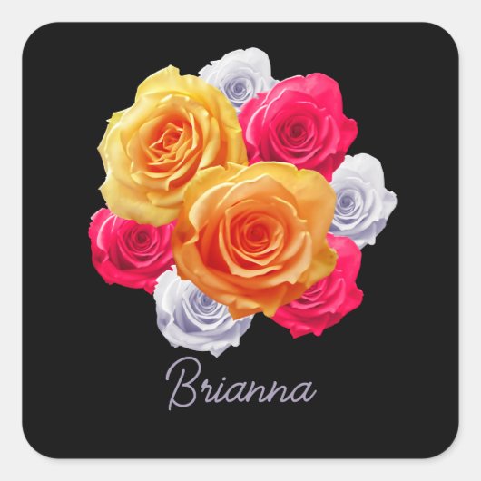 Personalisierte blühende Rose Motif Square Sticker (Vorderseite)