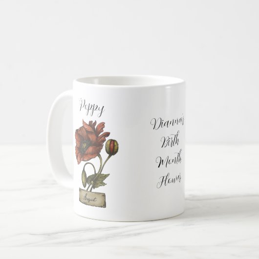 Personalisierte Blume AUGUST Geburtstag Mohn Kaffeetasse (Vorderseite Links)