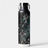 Personalisierte Blume aus schwarzem und Aquamarine Trinkflasche (Vorne)