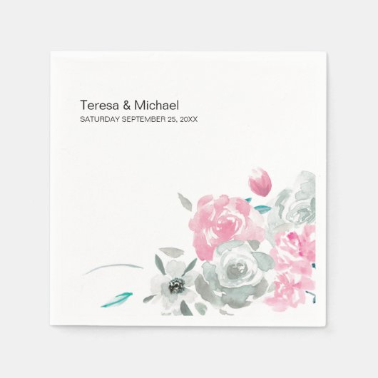 Personalisierte Blume blüht Aquarell Hochzeit Serviette (Vorderseite)