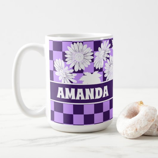Personalisierte Blume im Herbst Lila Kaffeetasse (Mit Donut)