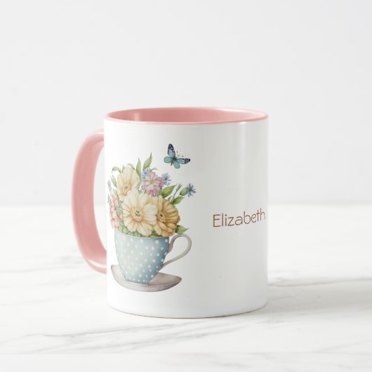 Personalisierte Blume in Teacup Coffee Tee Tasse (Vorderseite Links)