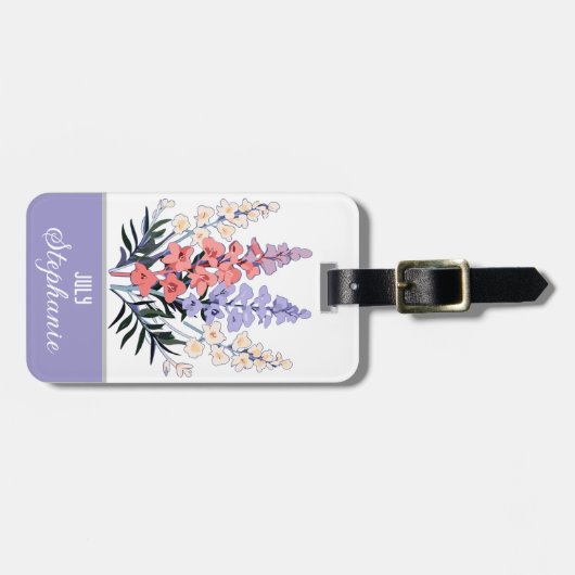 Personalisierte Blume Juli Gepäckanhänger (Vorderseite horizontal)