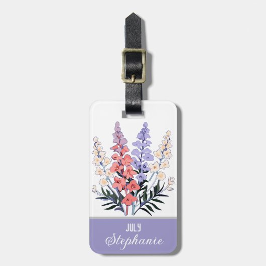 Personalisierte Blume Juli Gepäckanhänger (Vorderseite vertikal)