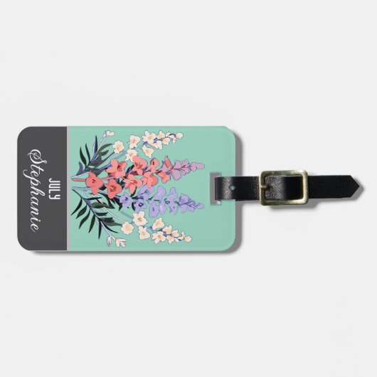 Personalisierte Blume Juli Gepäckanhänger (Vorderseite horizontal)