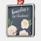 Personalisierte Blume mit weißer Blüte in Dunkelbl Ornament Aus Metall (Links)