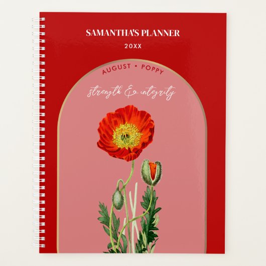 Personalisierte Blume Monat August Mohn Planer (Vorderseite)