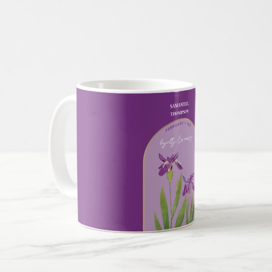 Personalisierte Blume Monat Februar Iris Kaffeetasse (Vorderseite Links)