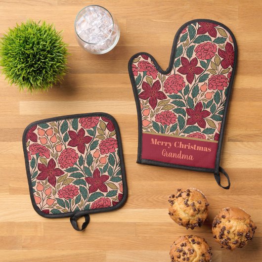 Personalisierte Blume Oven Mitt & Pot Ho Ofenhandschuh & Topflappen-Set