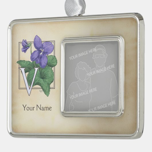 Personalisierte Blume Rahmen-Ornament Silber (Links)