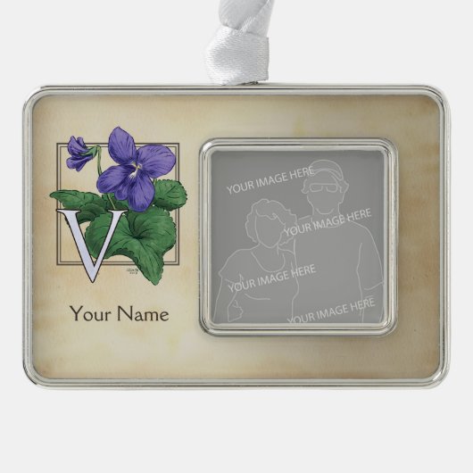 Personalisierte Blume Rahmen-Ornament Silber (Vorderseite)