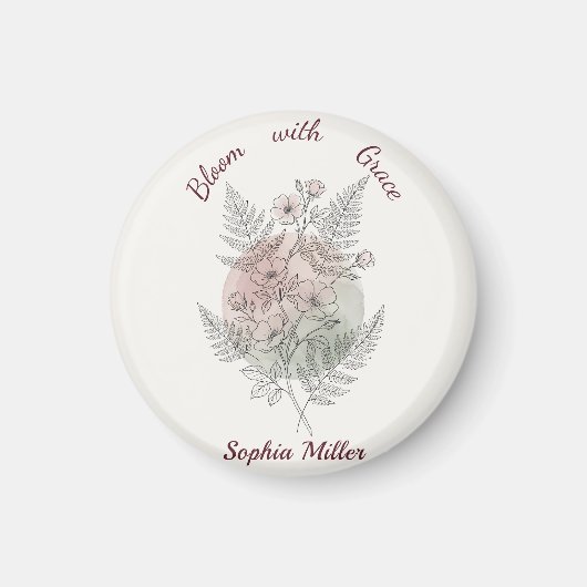 Personalisierte Blume Rosa Rose Benutzername Büro Magnet (Vorne)