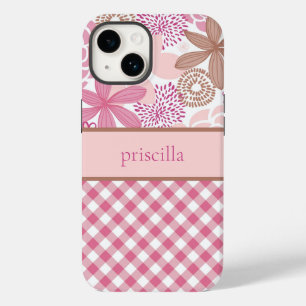 Personalisierte Blume und Karierter Fall per Telef Case-Mate iPhone 14 Hülle