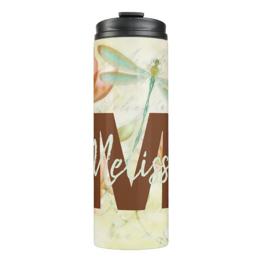 Personalisierte Blume und Libellen Thermosbecher (Vorderseite)