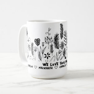 Personalisierte Blume und Text in Schwarz und Weiß Kaffeetasse