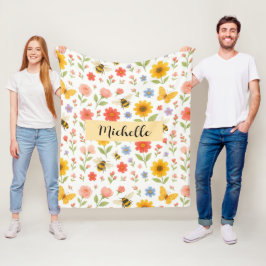 Personalisierte Blumen-Bienen-Decke Fleecedecke