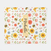 Personalisierte Blumen-Bienen-Decke Fleecedecke (Vorderseite (Horizontal))