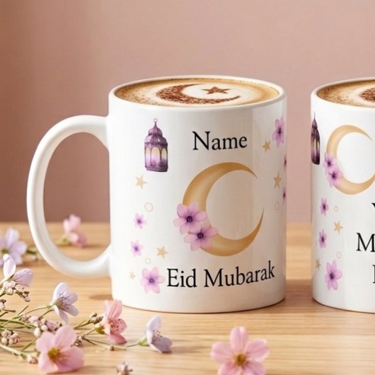 Personalisierte Blumen Eid Mubarak Keramikbecher Kaffeetasse