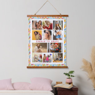 Personalisierte Blumen-Foto-Collage mit 10 Fotos Wandteppich Mit Holzrahmen