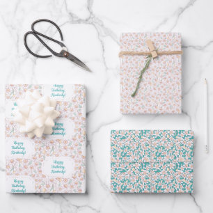 Personalisierte Blumen-Geburtstagsverpackung Geschenkpapier Set