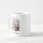 Personalisierte Blumen gestapelte Bücher Kaffeetasse (Vorderseite Links)