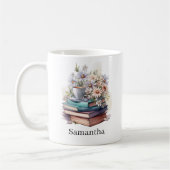 Personalisierte Blumen gestapelte Bücher Kaffeetasse (Links)