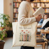 Personalisierte Blumen gestapelte Bücher Lehrer Tragetasche