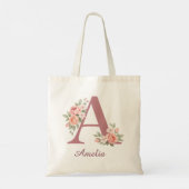 Personalisierte Blumen-Initiale A Monogramm-Tasche Tragetasche (Rückseite)