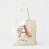 Personalisierte Blumen-Initiale A Monogramm-Tasche Tragetasche (Vorne)