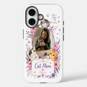Personalisierte Blumen-Katz妈妈-Foto-Handyhülle iPhone 16 Hülle