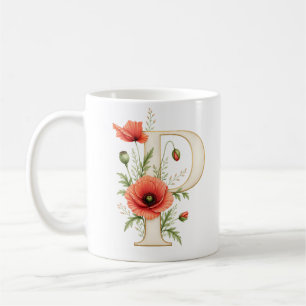 Personalisierte Blumen-Letter P Klatschmohn-Blume  Kaffeetasse
