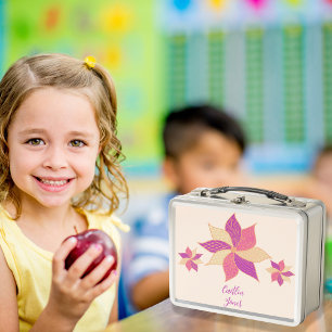 Personalisierte Blumen-Lunchbox – Rosa Metall-Lunc Metall Brotdose