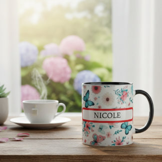 „Personalisierte Blumen-Schmetterling-Kaffeetasse Tasse