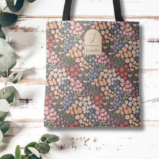 Personalisierte Blumen-Tasche – Initiale & Name Tasche