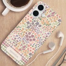 Personalisierte Blumen- und Karo-Handyhülle mit Na