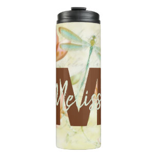 Personalisierte Blumen und Libelle Thermosbecher