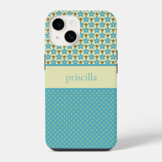 Personalisierte Blumen und Punkte Handyhülle iPhone 14 Hülle