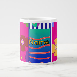 Personalisierte Blumen und Streifen Bunt Jumbo-Tasse