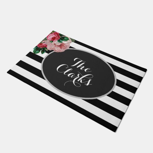 Personalisierte Blumen- und Streifen-Fußmatte Fußmatte (Schrägansicht)